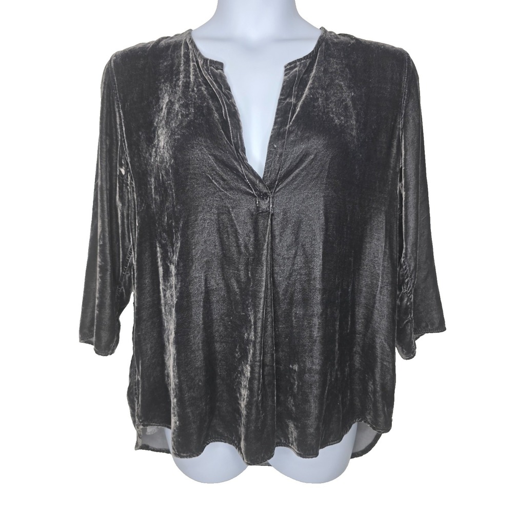 CP Shades Velvet Top Blouse Womens Large Silk Rayon Lagenlook V-Neck Pockets
